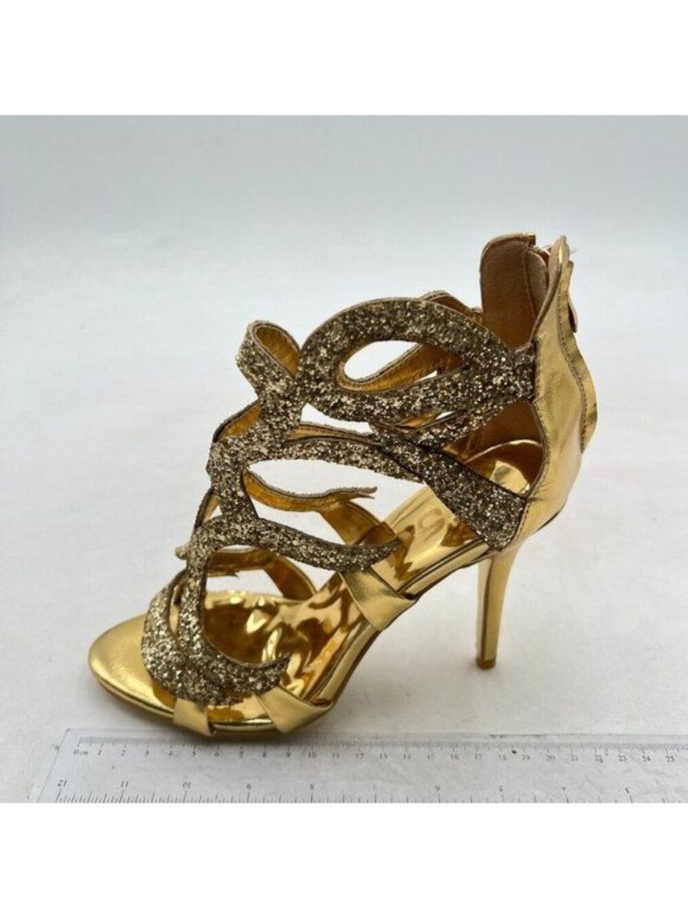 FSJ Women Stiletto High Heel Sandals Open Toe Strappy Gladiator Zipper Gold